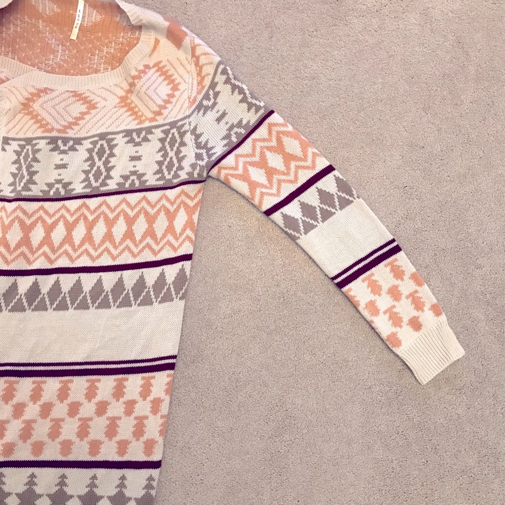 LLove Long Cardigan Sweater Womens Size Medium Large Beige Peach Open Front Knit - Picture 10 of 12